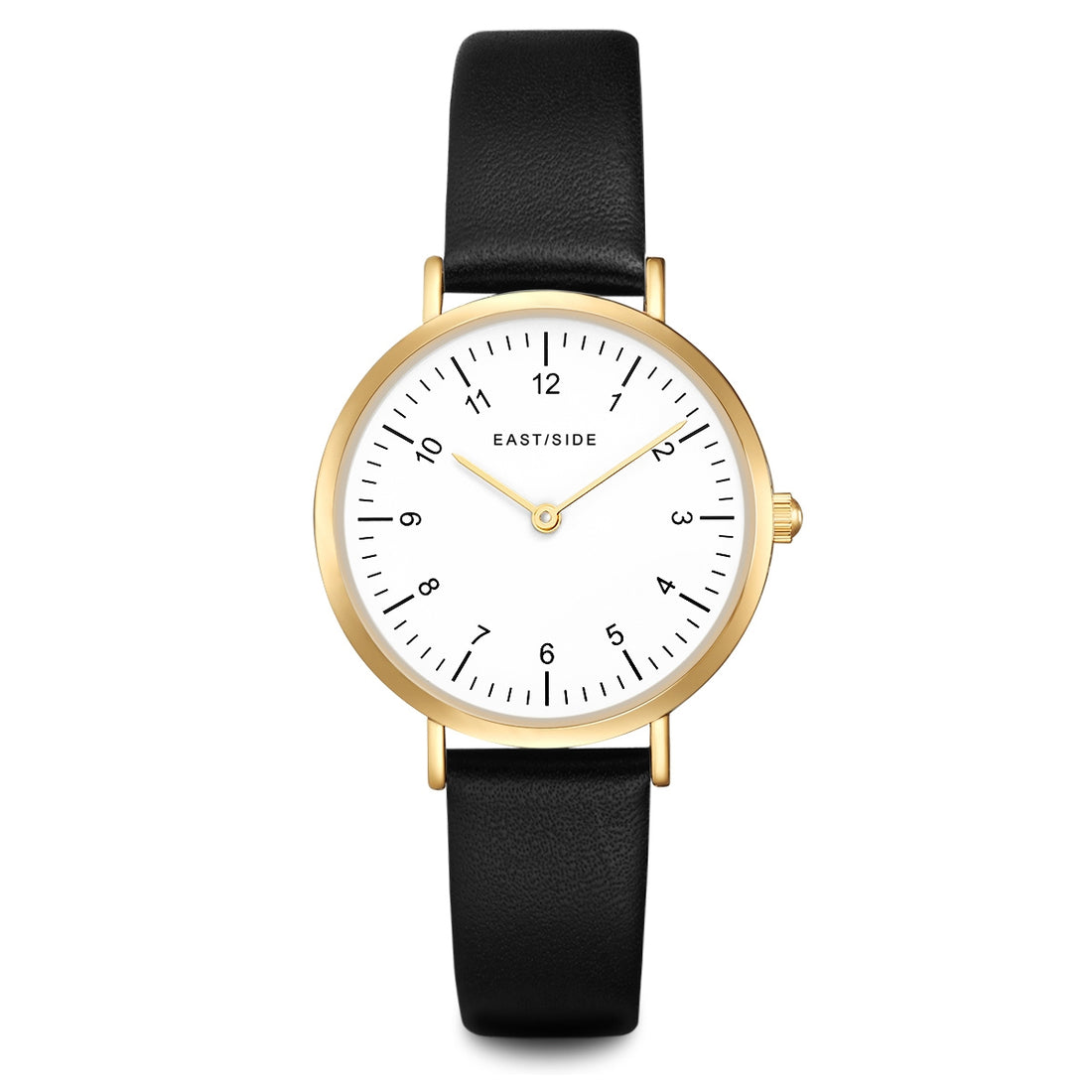 Damen Quarzuhr gelbgold Echtleder schwarz