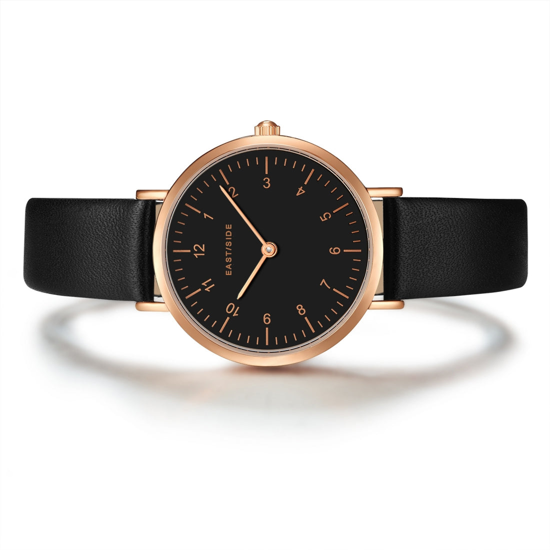 Damen Quarzuhr roségold Echtleder schwarz