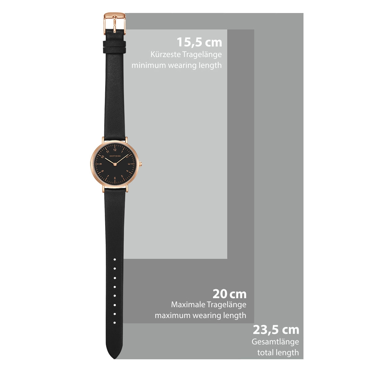Damen Quarzuhr roségold Echtleder schwarz