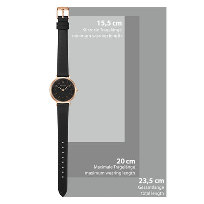 Damen Quarzuhr roségold Echtleder schwarz