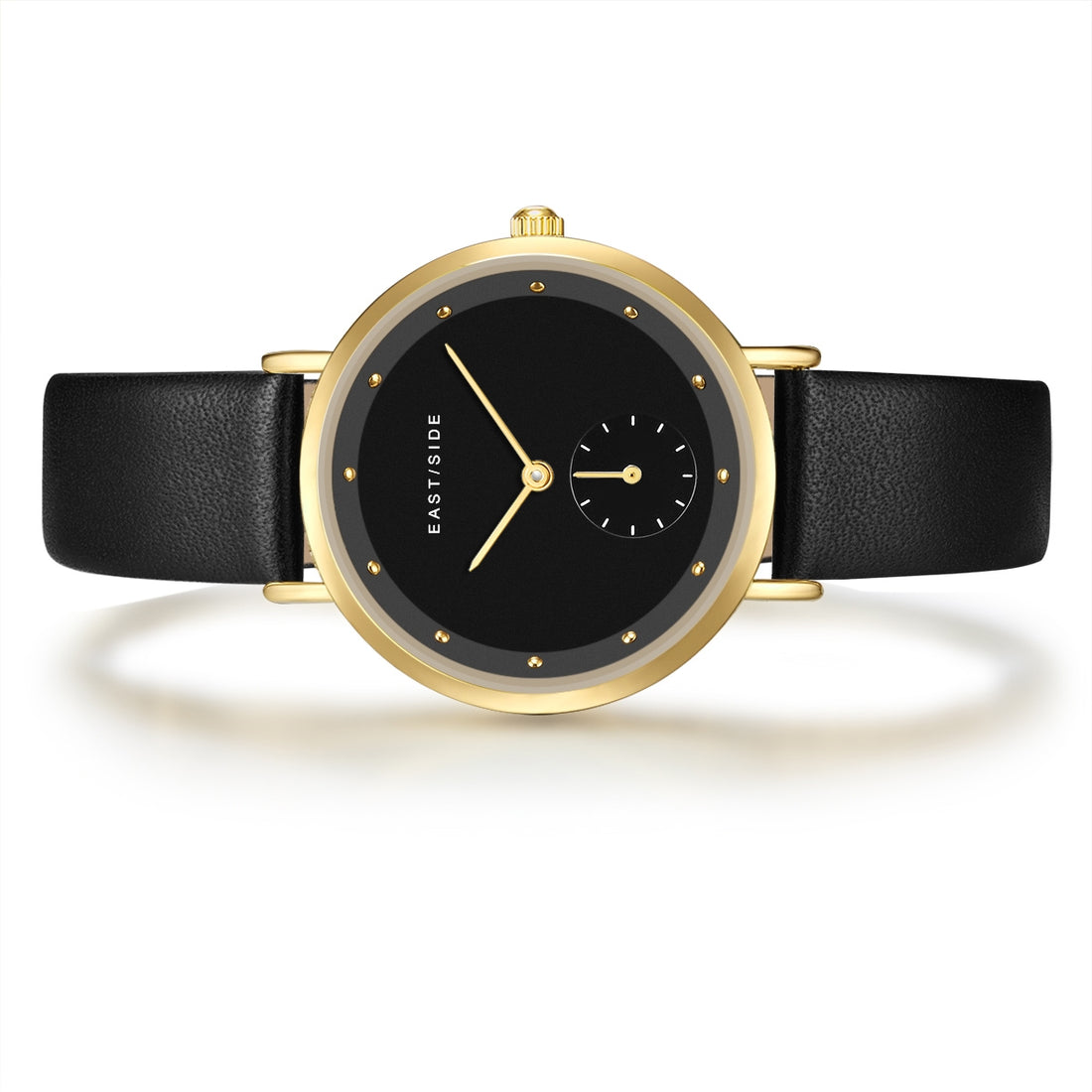 Damen Quarzuhr gelbgold Echtleder schwarz