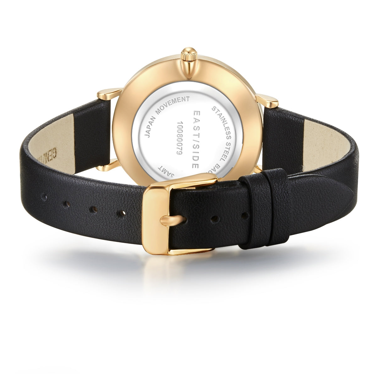 Damen Quarzuhr gelbgold Echtleder schwarz