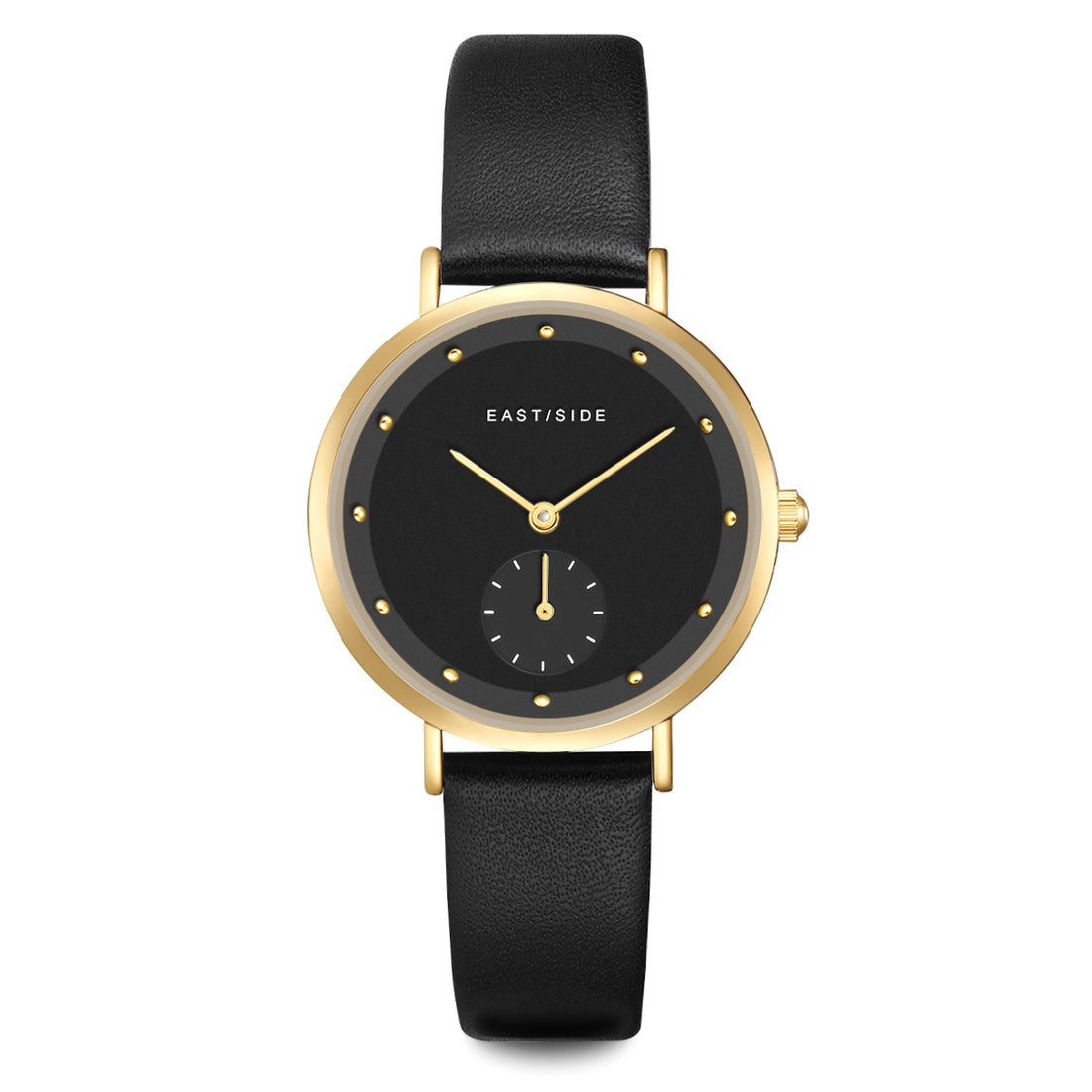 Damen Quarzuhr gelbgold Echtleder schwarz