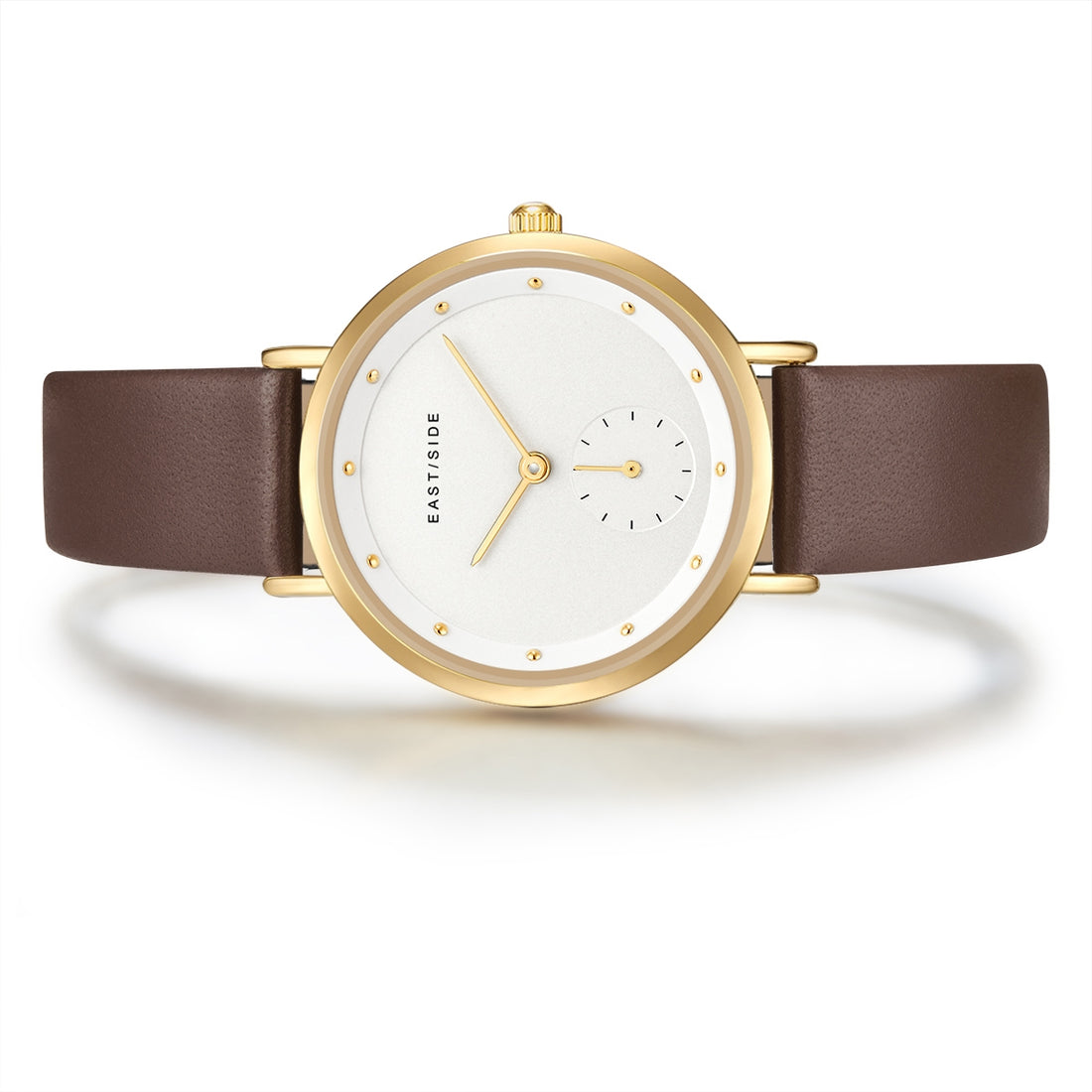 Damen Quarzuhr gelbgold Echtleder braun