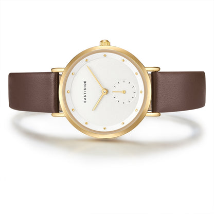 Damen Quarzuhr gelbgold Echtleder braun
