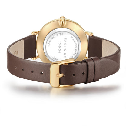 Damen Quarzuhr gelbgold Echtleder braun