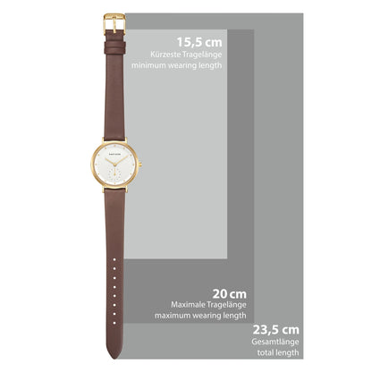 Damen Quarzuhr gelbgold Echtleder braun