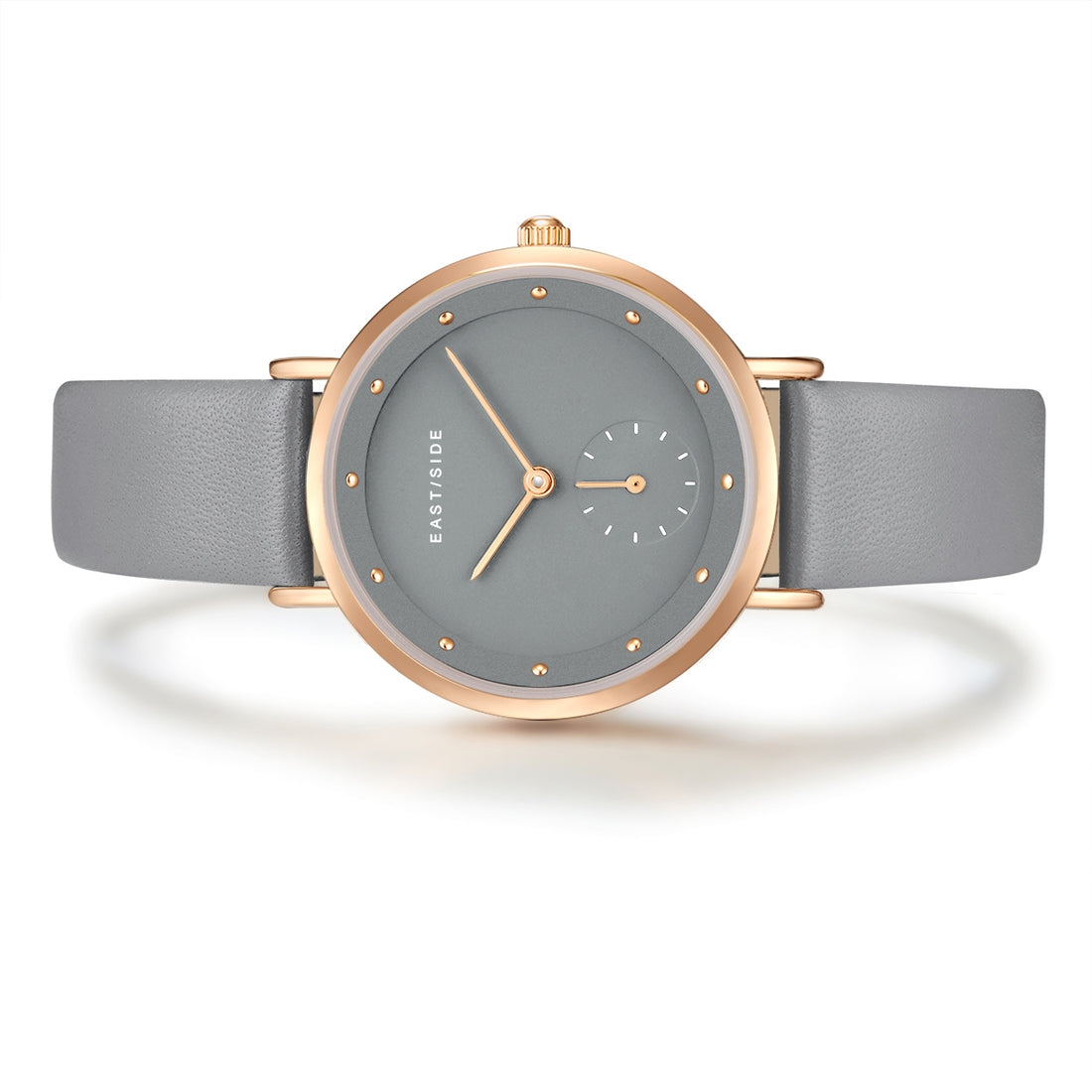 Damen Quarzuhr roségold Echtleder grau