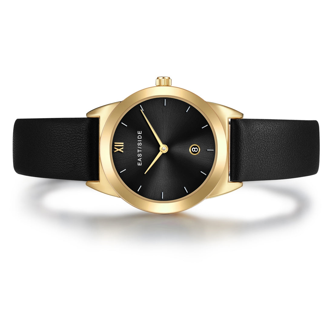 Damen Quarzuhr gelbgold Echtleder schwarz