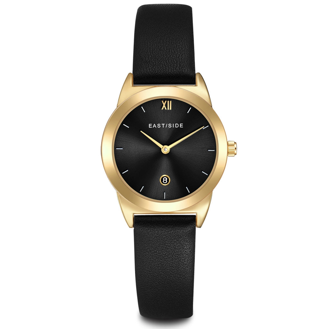Damen Quarzuhr gelbgold Echtleder schwarz
