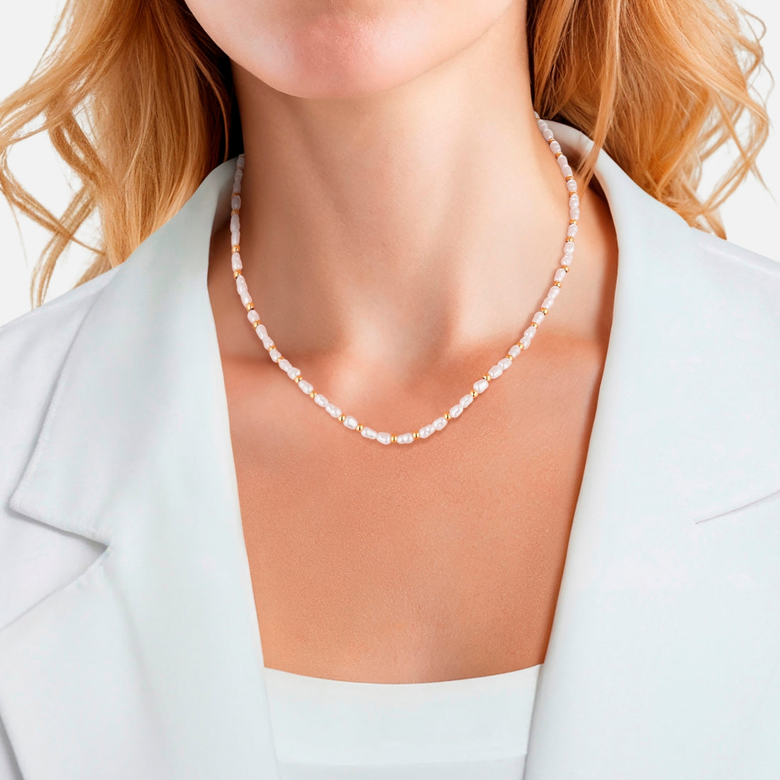 Kette Edelstahl gelbgold Perle (synth.) weiß