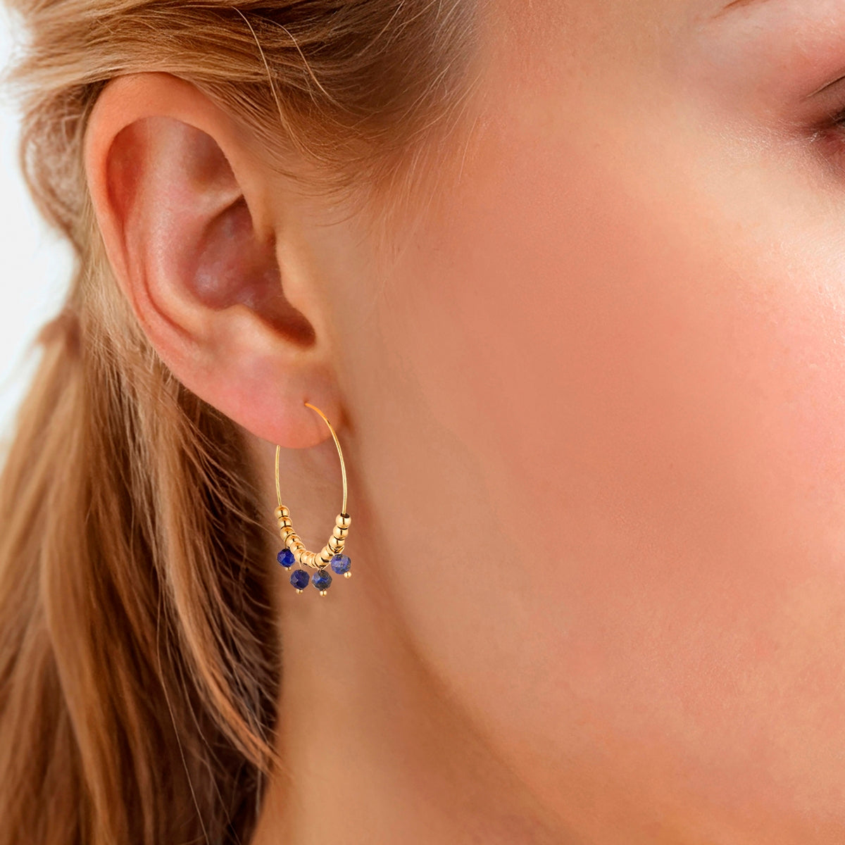 Creolen Edelstahl gelbgold Lapislazuli blau