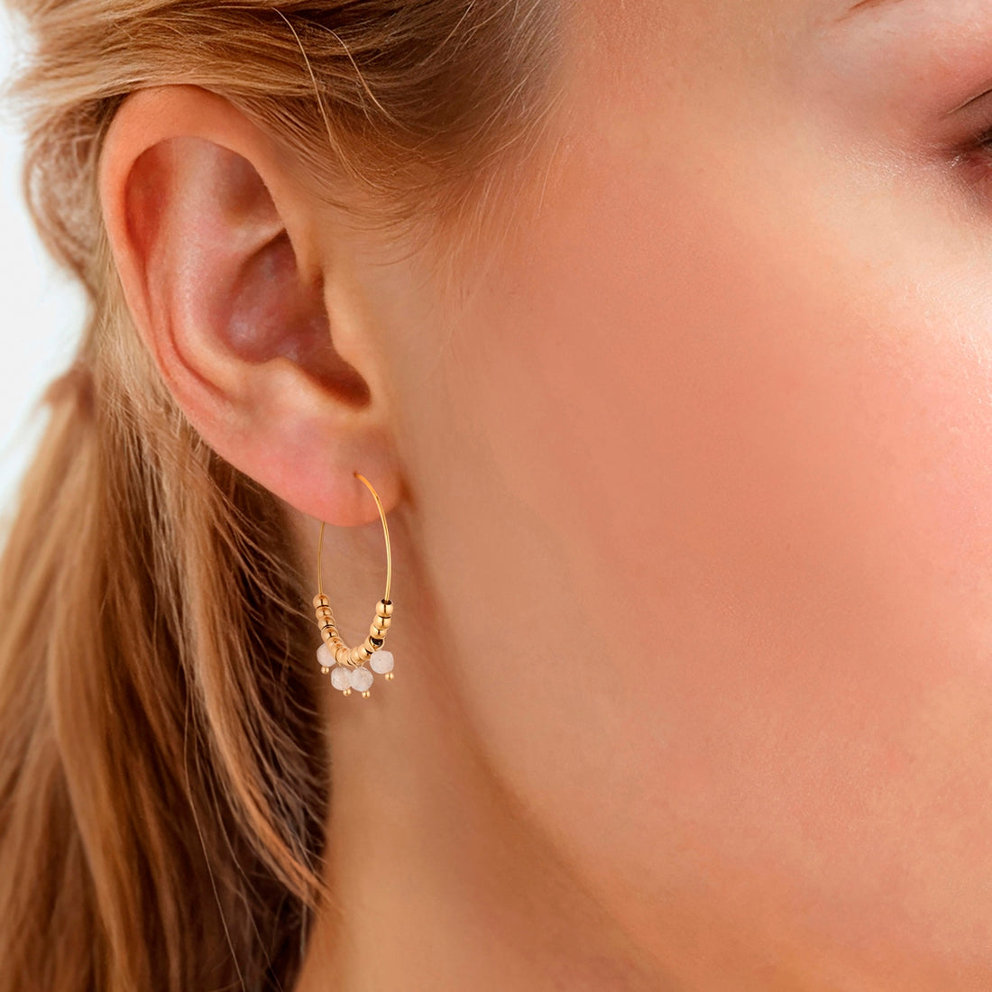 Creolen Edelstahl gelbgold Labradorit grau