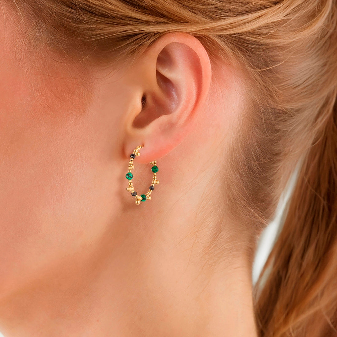 Creolen Edelstahl gelbgold Spinell schwarz Malachit grün