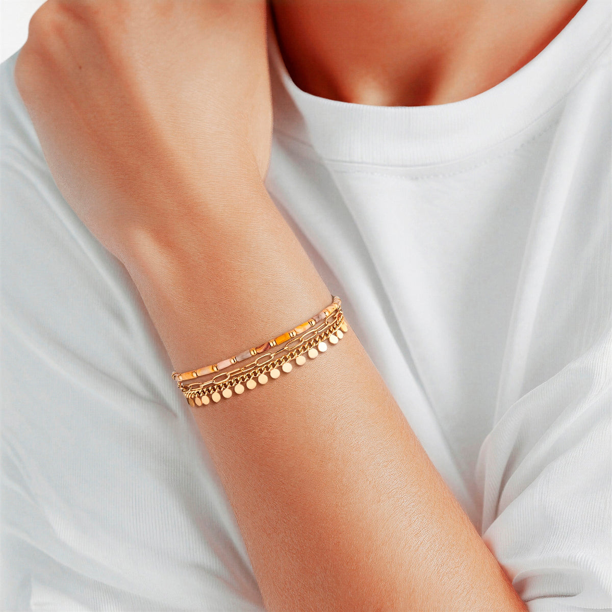 Armband Edelstahl gelbgold Spitzenachat weiß