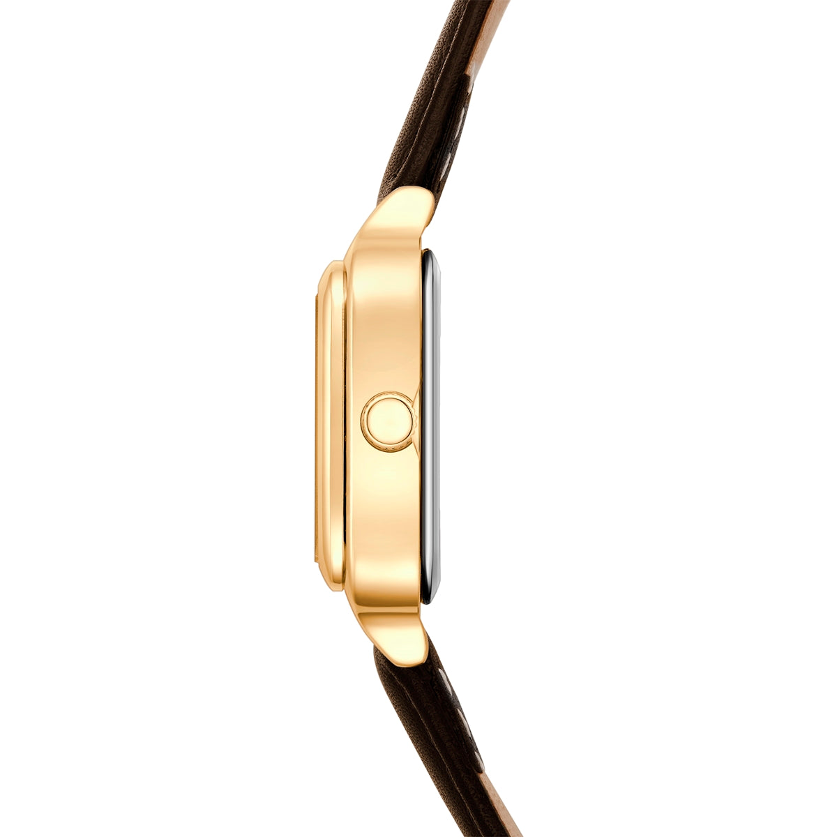 Damen Quarzuhr gelbgold Echtleder dunkelbraun