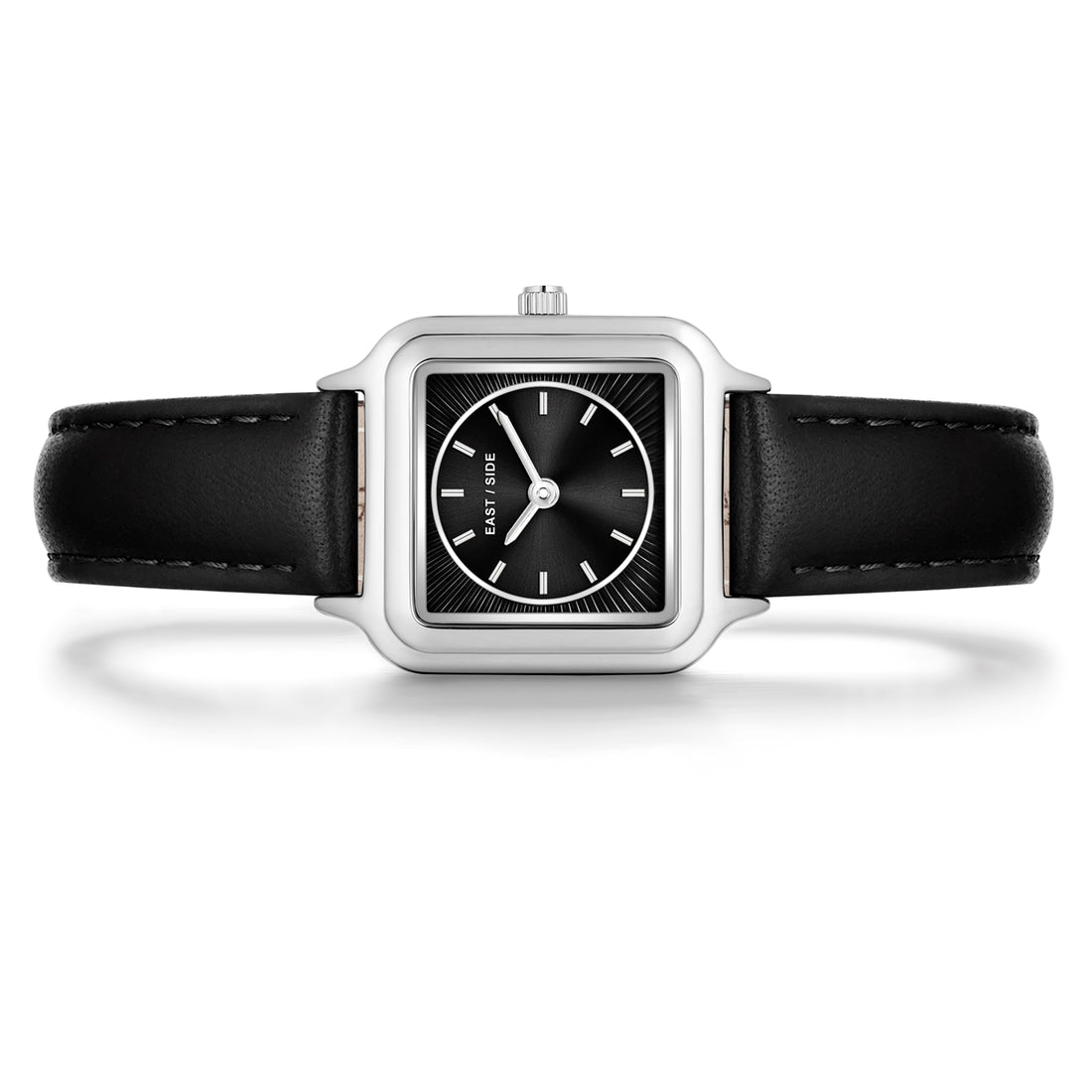 Damen Quarzuhr silber Echtleder schwarz