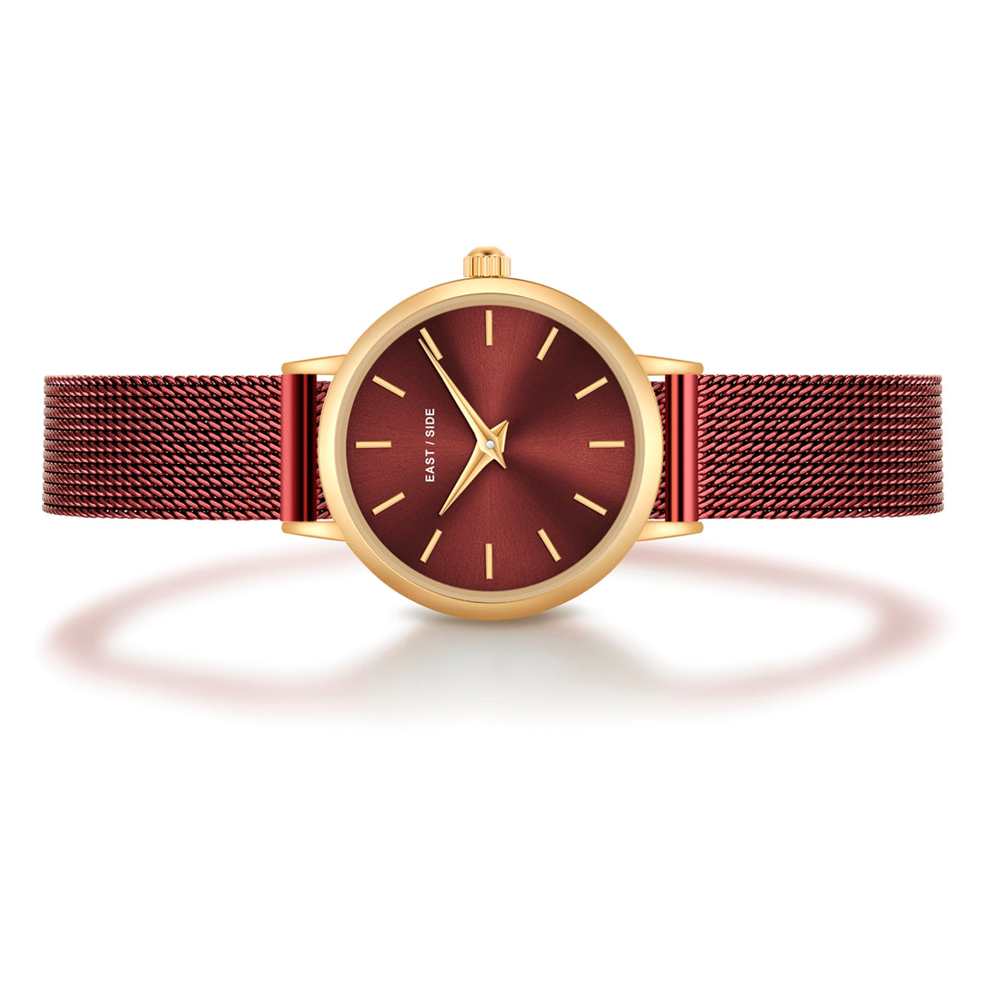 Damen Quarzuhr gelbgold Edelstahl bordeaux