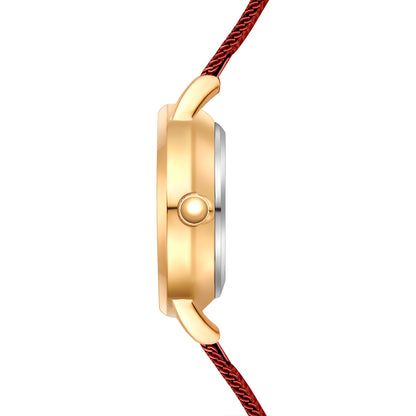 Damen Quarzuhr gelbgold Edelstahl bordeaux