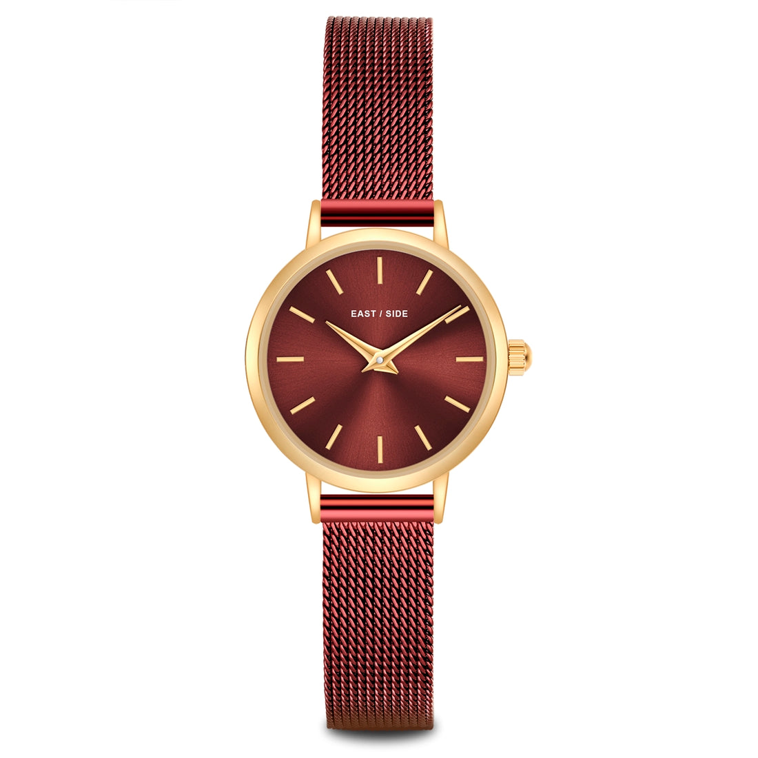 Damen Quarzuhr gelbgold Edelstahl bordeaux