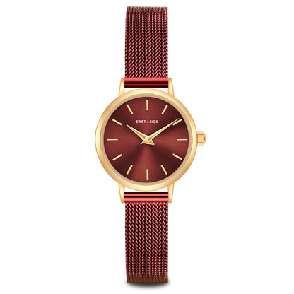 Damen Quarzuhr gelbgold Edelstahl bordeaux