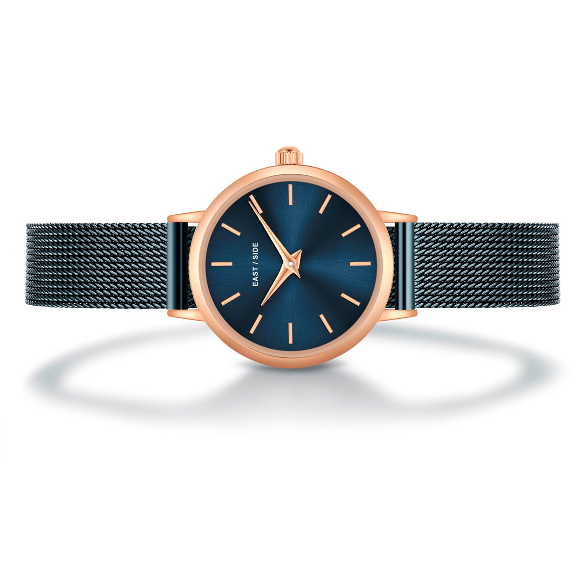 Damen Quarzuhr roségold Edelstahl blau