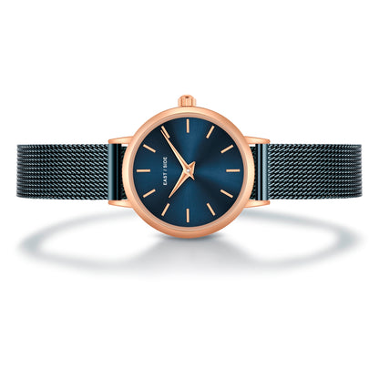 Damen Quarzuhr roségold Edelstahl blau