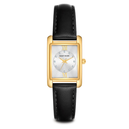 Damen Quarzuhr gelbgold Echtleder schwarz