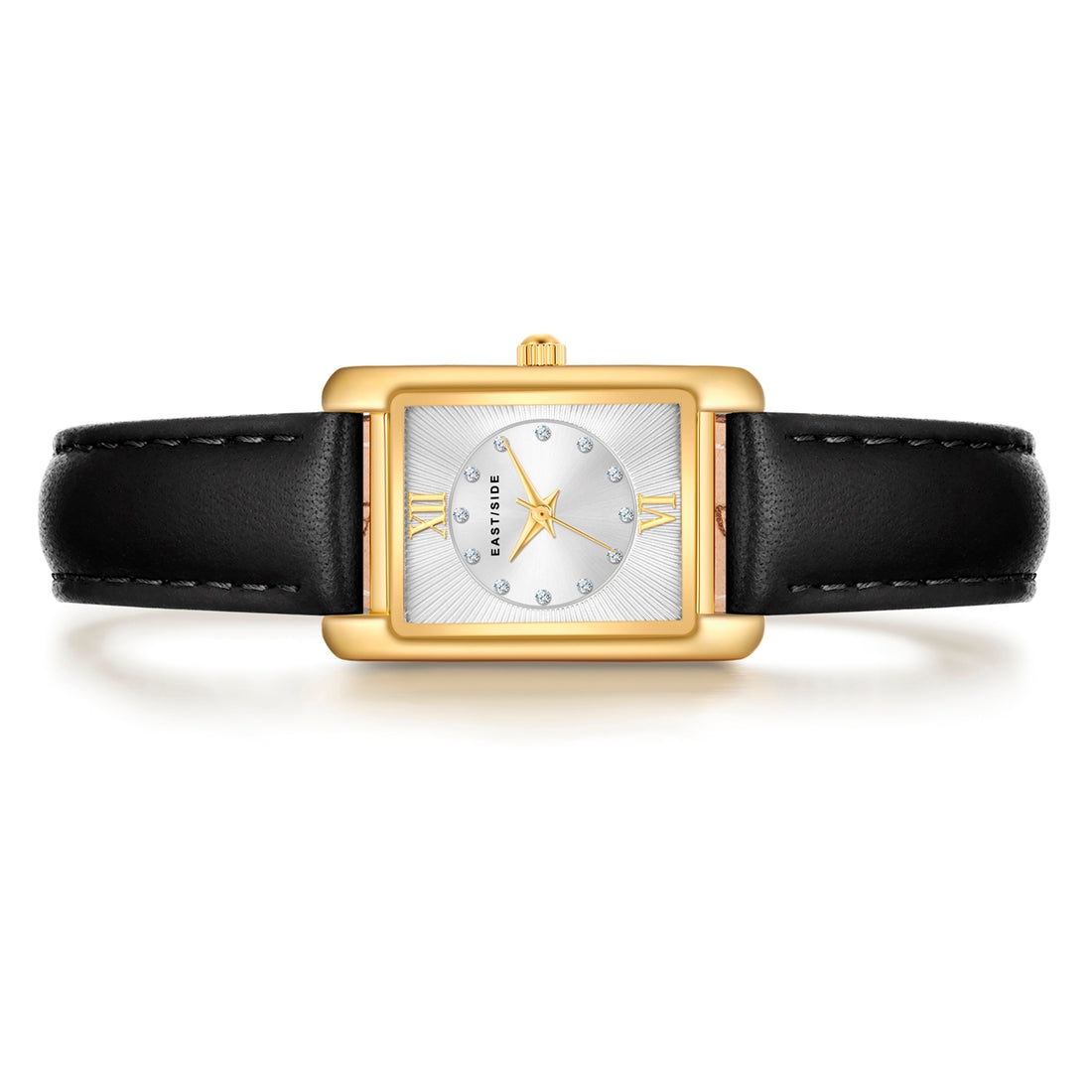Damen Quarzuhr gelbgold Echtleder schwarz