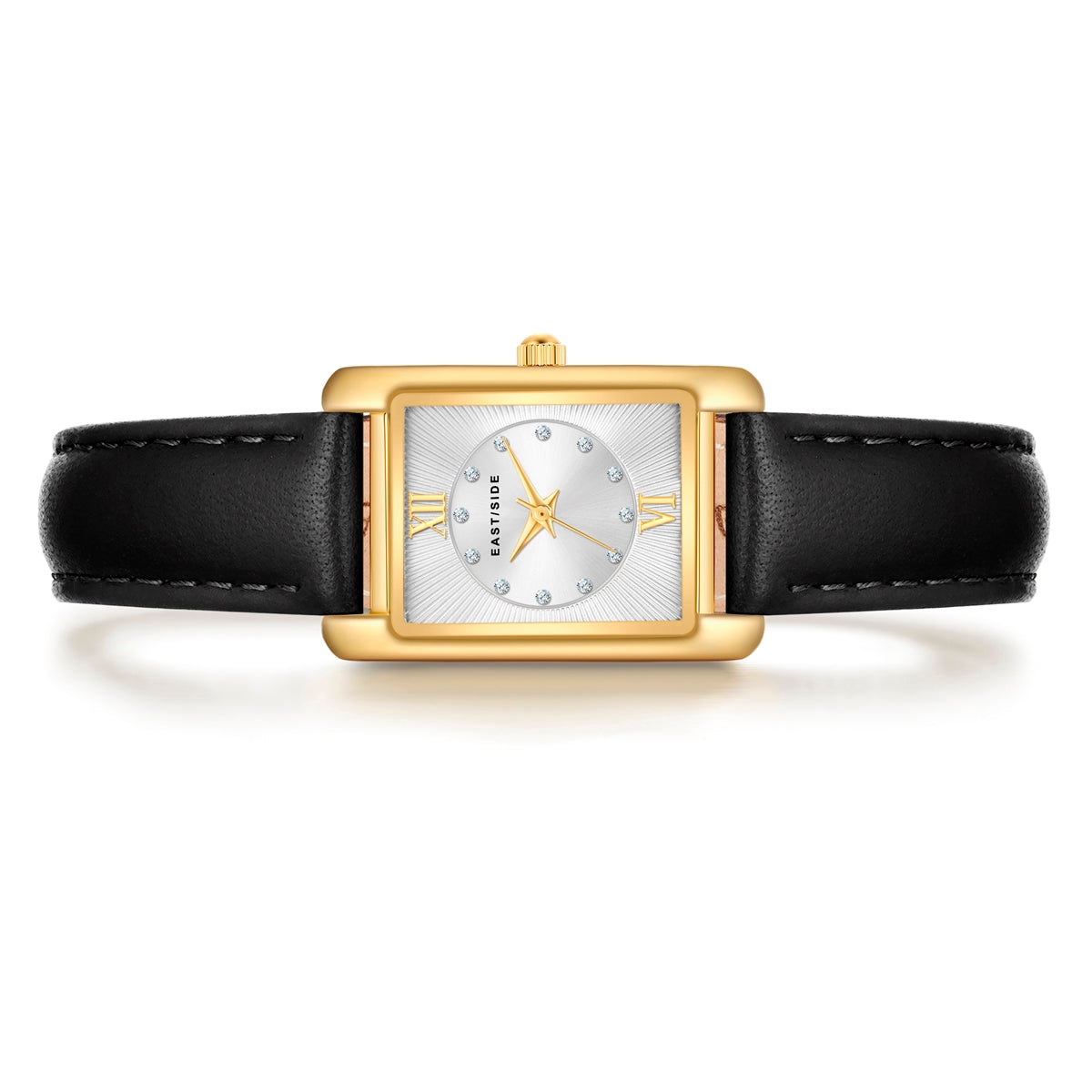 Damen Quarzuhr gelbgold Echtleder schwarz