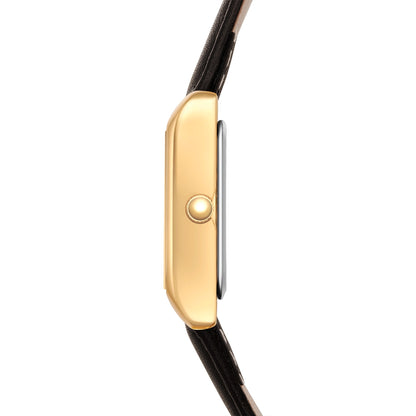 Damen Quarzuhr gelbgold Echtleder schwarz