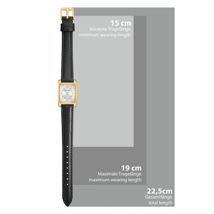 Damen Quarzuhr gelbgold Echtleder schwarz