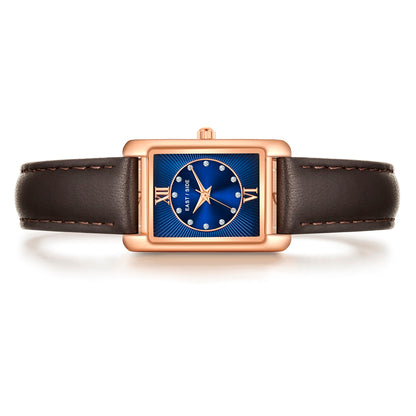 Damen Quarzuhr roségold Echtleder schwarz