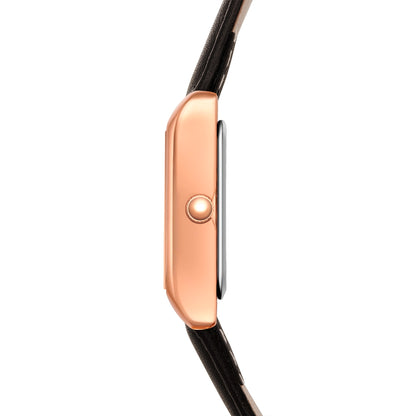 Damen Quarzuhr roségold Echtleder schwarz