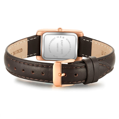Damen Quarzuhr roségold Echtleder schwarz
