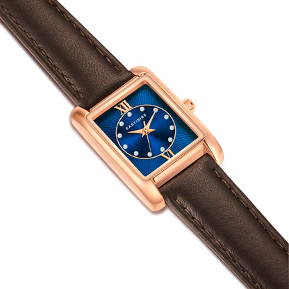 Damen Quarzuhr roségold Echtleder schwarz