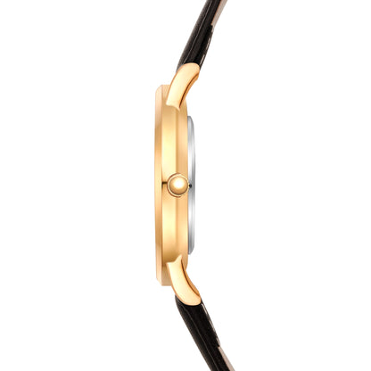 Damen Quarzuhr gelbgold Echtleder dunkelbraun