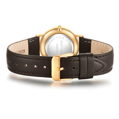 Damen Quarzuhr gelbgold Echtleder dunkelbraun