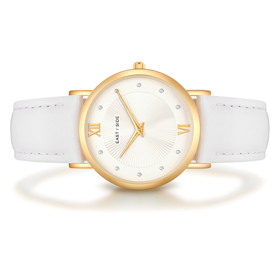 Damen Quarzuhr gelbgold Echtleder weiß