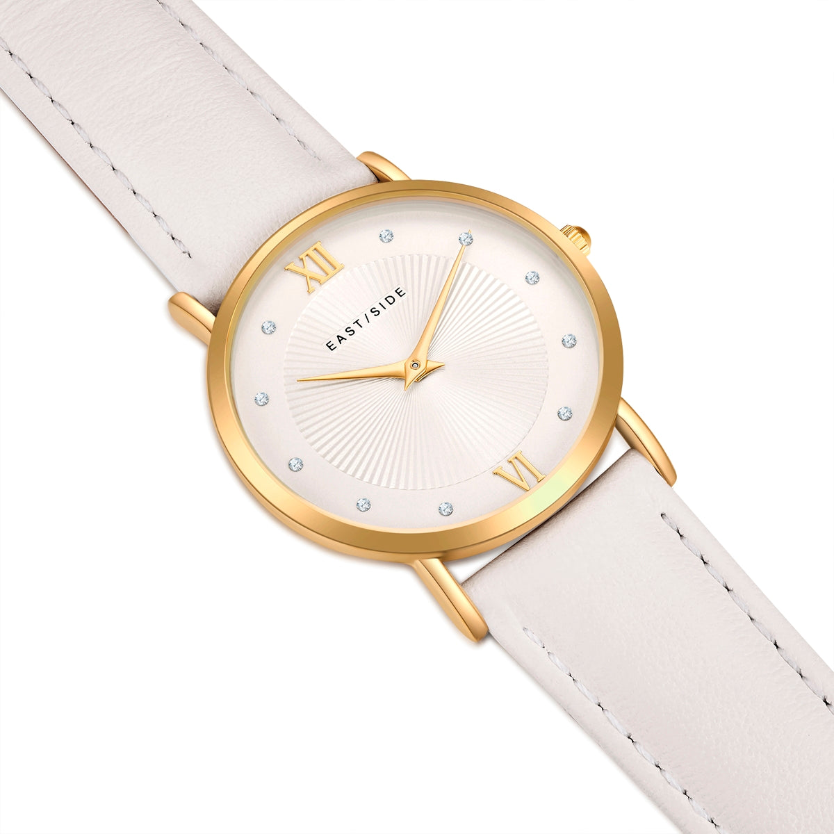 Damen Quarzuhr gelbgold Echtleder weiß