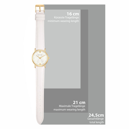 Damen Quarzuhr gelbgold Echtleder weiß