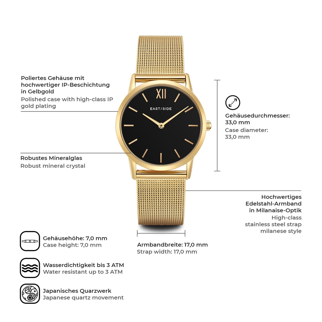 Damen Quarzuhr gelbgold Edelstahl gelbgold