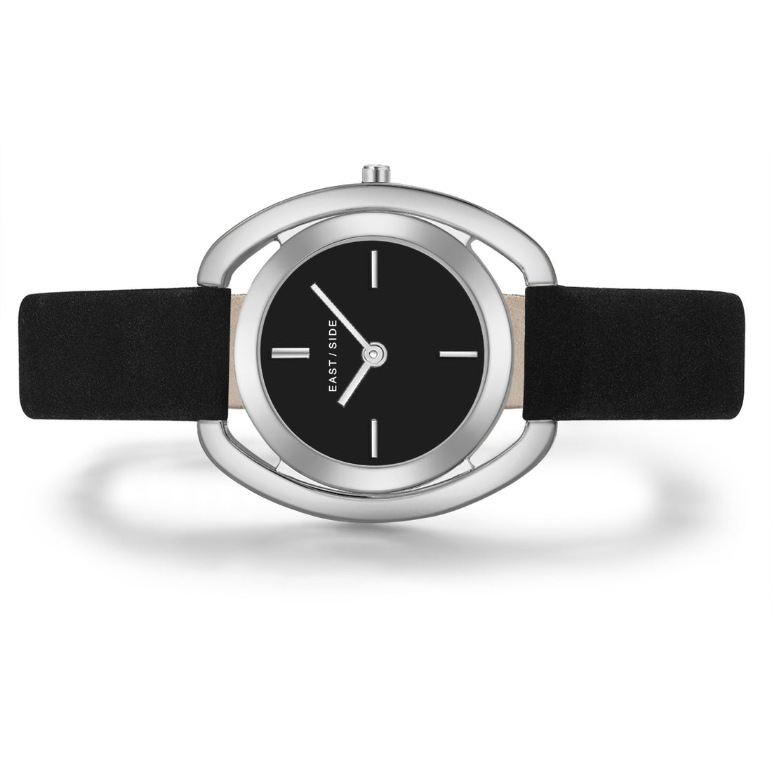Damen Quarzuhr silber Echtleder schwarz