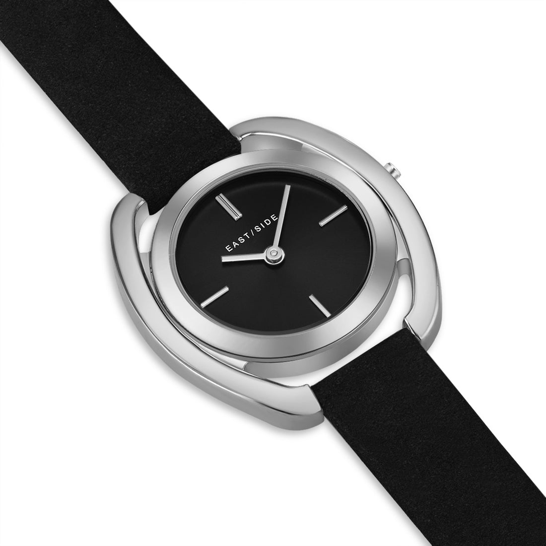 Damen Quarzuhr silber Echtleder schwarz
