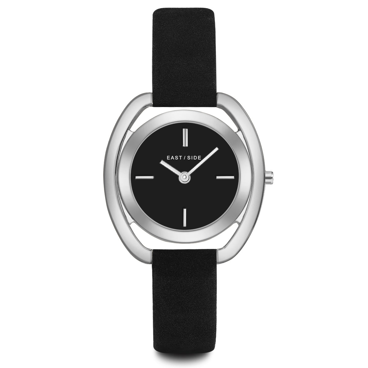 Damen Quarzuhr silber Echtleder schwarz