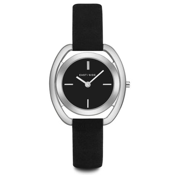 Damen Quarzuhr silber Echtleder schwarz